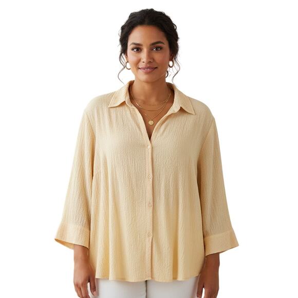 ALC Woman Quiet Luxury Button Up Top Sz 3X Button Yellow Coastal Grandma Normal - Picture 1 of 10